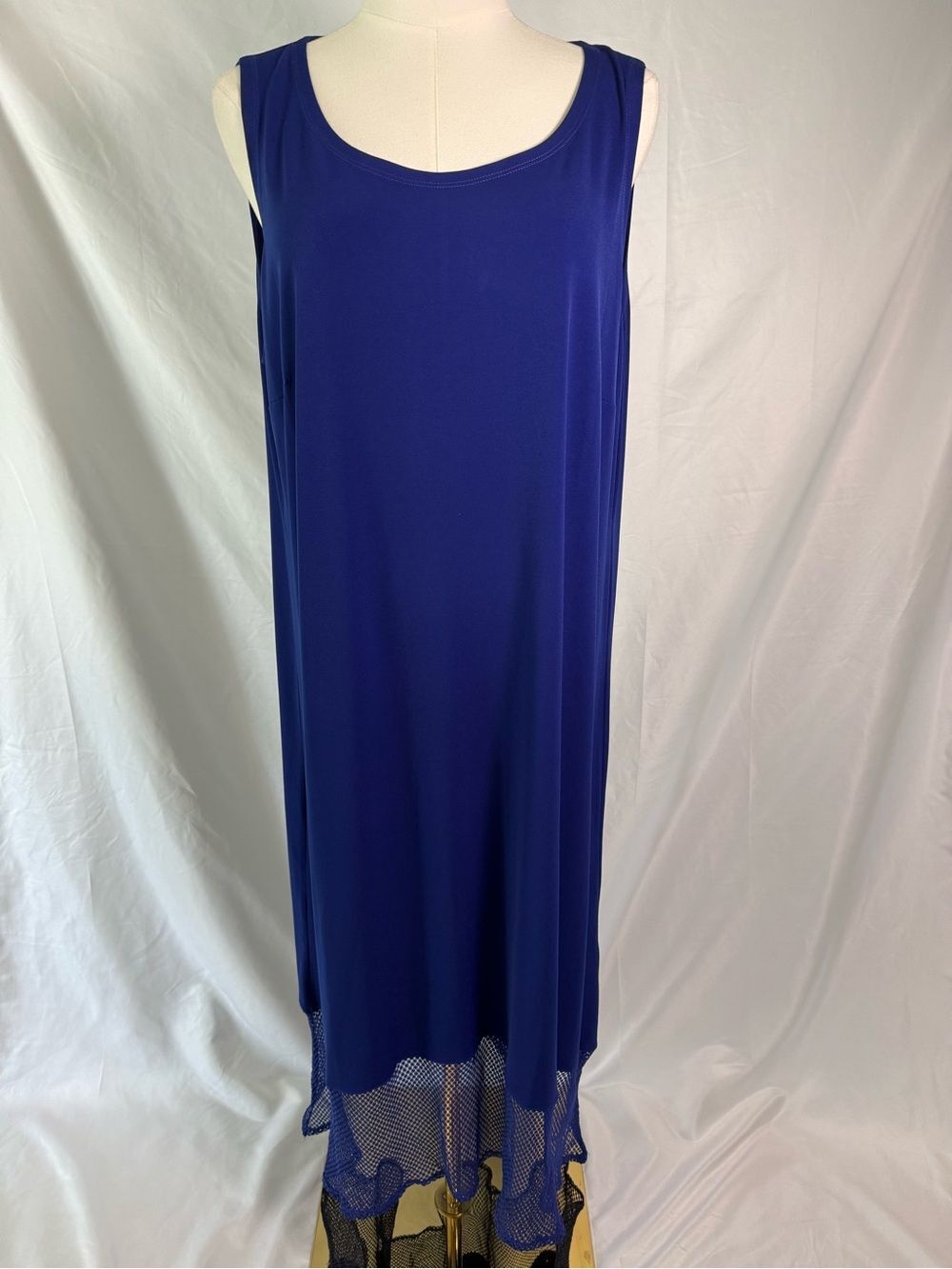 Chico's Easywear Sleeveless Shift Midi Dress Royal Blue Size 3 Mesh Hem